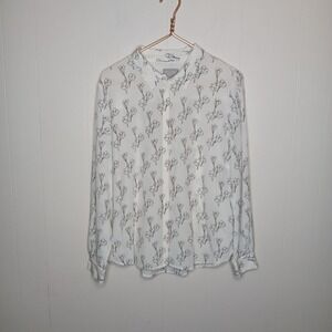 Pure Collection Silk Shirt Womens Size 14/16 White Floral Minimalist Workwear